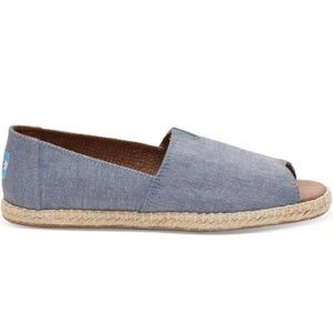 TOMS Alparagata Open Toe Blue Slub Chambray Shoes